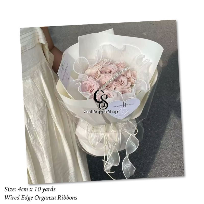 4 CM Organza Ribbon Wavy Edge Ribbon for Flower Bouquet Gifts Packaging Wedding Party Decorations Bow Wreath DIY Craft