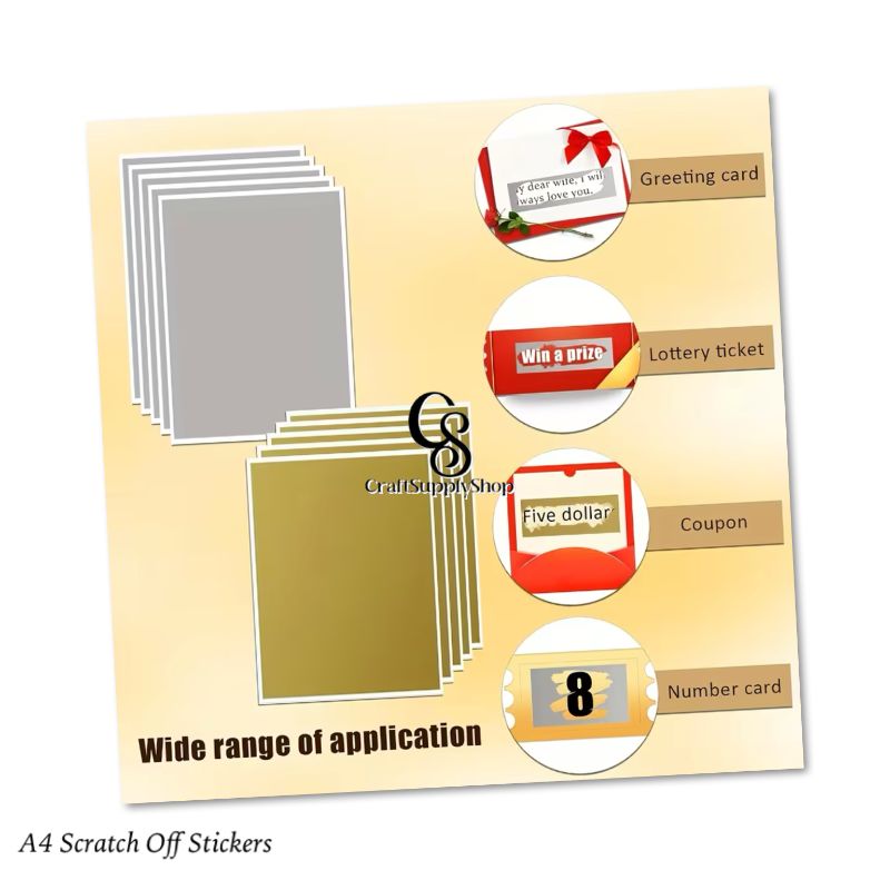 8.5 X 11 Inch Gold and Silver Self-adhesive Scratch Stickers for Hand-crafted Game Cards and Raffle Tickets, Oversized A4 Craftsupplyshop Scratch-Off Stickers That Can Be Cut to Your Preference, Measuring 21.59 X 27.94 cm. These Full-Sheet Labels Are Perfect for Business Promotions, Wedding Games, Party Favors, And Reward Scratch Cards