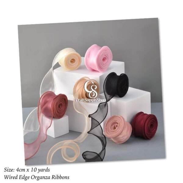Hot 4cm x 10 yards Organza Ribbon Wavy Edge Ribbons for Flower Bouquet Gifts Packaging Wedding Party Decorations Bow Wreath DIY Craft